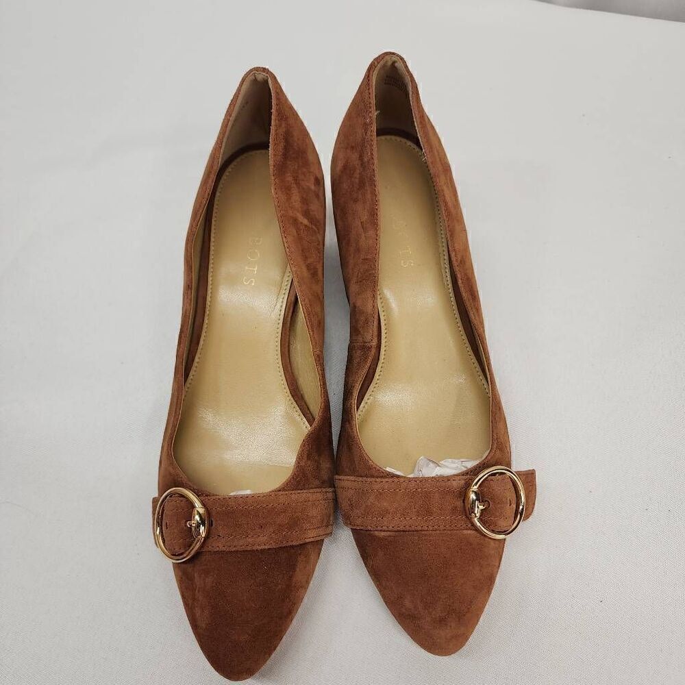 Talbots Size 9 Brown Suede Leather Wedges Buckel Embellished D - Picture 8 of 11